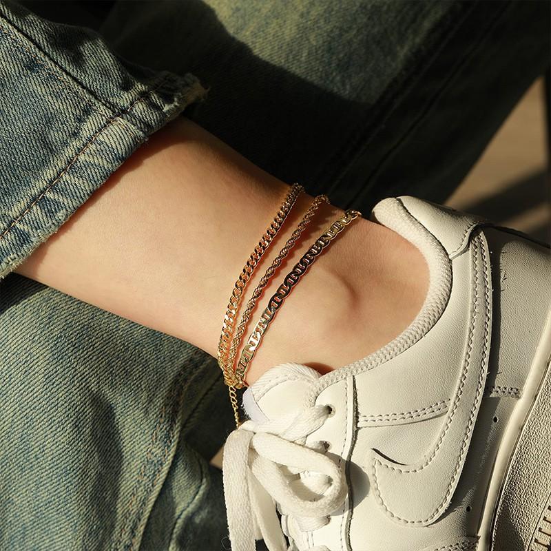 Elegant Gold-Tone Ankle Chain Set Women Minimalist Geometric Foot Jewelry Luxury Style