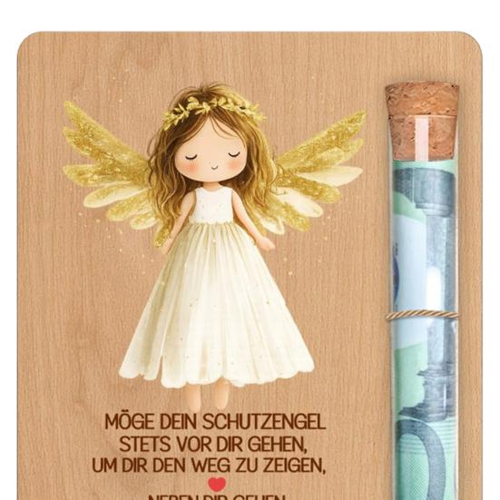 Engels-Holz-Geldkarte mit Reagenzglas-Schlitz Taufe Geburtstagsgeschenk für Jungen Mädchen Taufe Andenken Geldhalter Einzigartiges Erstkommuniongeschenk