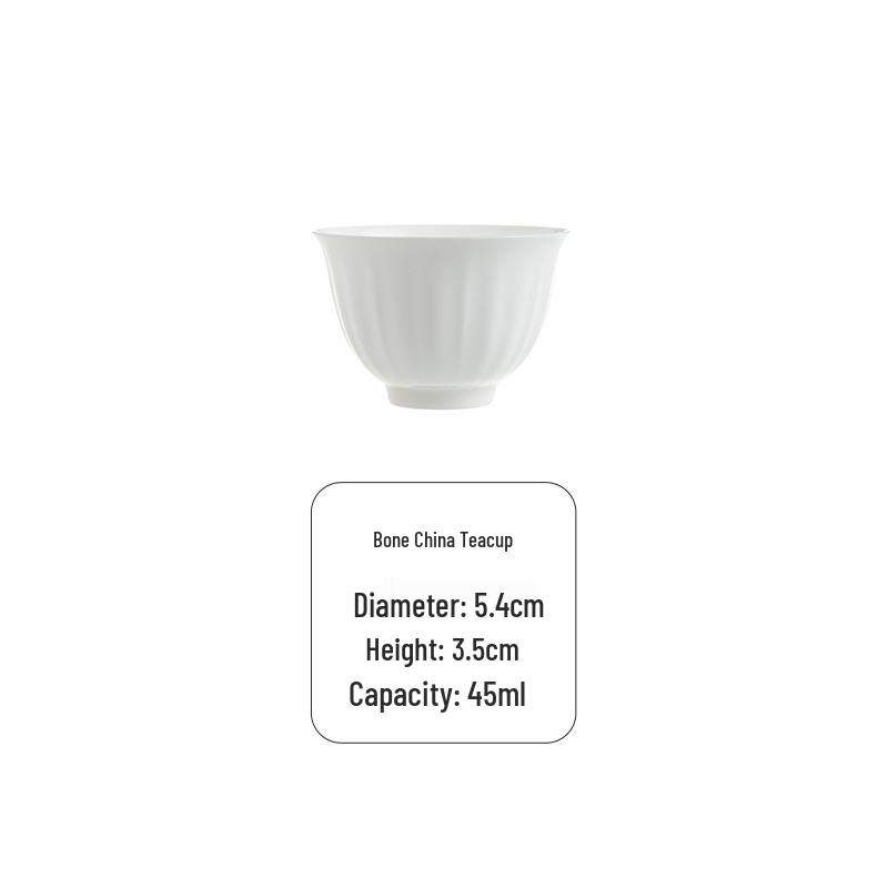 Luxury White Bone China Striped Gaiwan for Tea & Coffee, Large Capacity