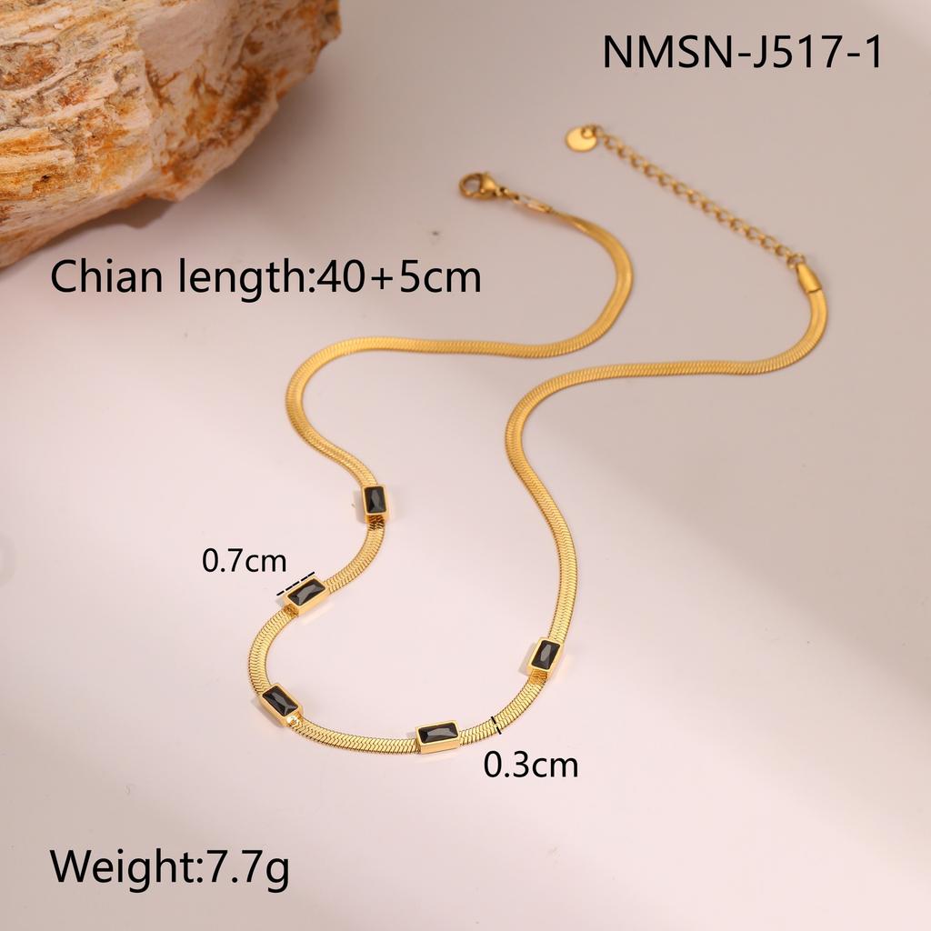 GEMCHIC Women's Vintage Geometry Square Zircon Stainless Steel Choker Necklace Flat Snake Chain Trendy Fashion Jewelry