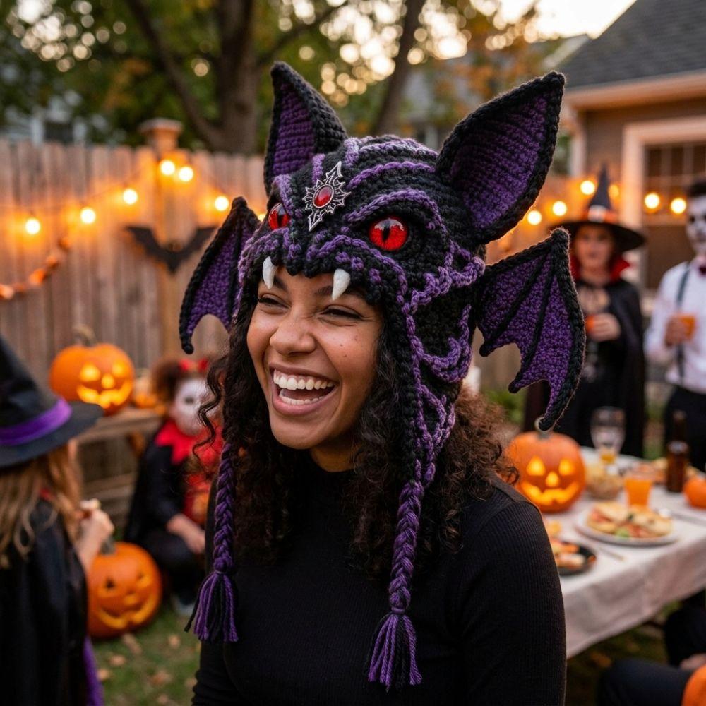 Gothic Style Halloween Crochet Hood Kit for Adults Handmade Pumpkin Bat Cat  For Beginner
