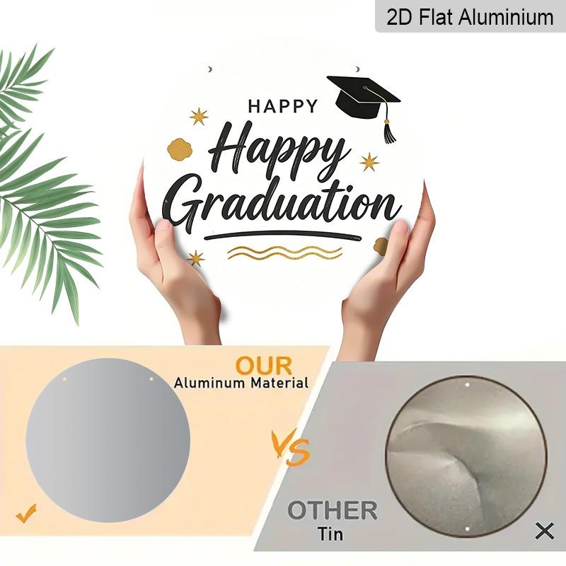 2D Flat Aluminum Graduation-themed Wall Hangings Available in Multiple Sizes Featuring A Simple Black and Gold "Happy Graduation" Design Are A