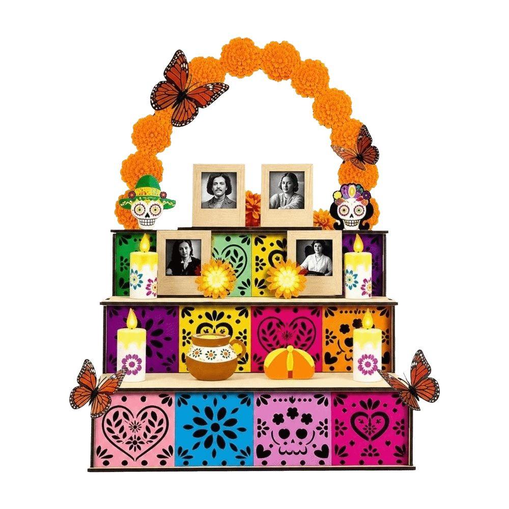 Wooden Mexican Dead Shadow Box Skulls Candles Memorial Display Box Day of The Dead