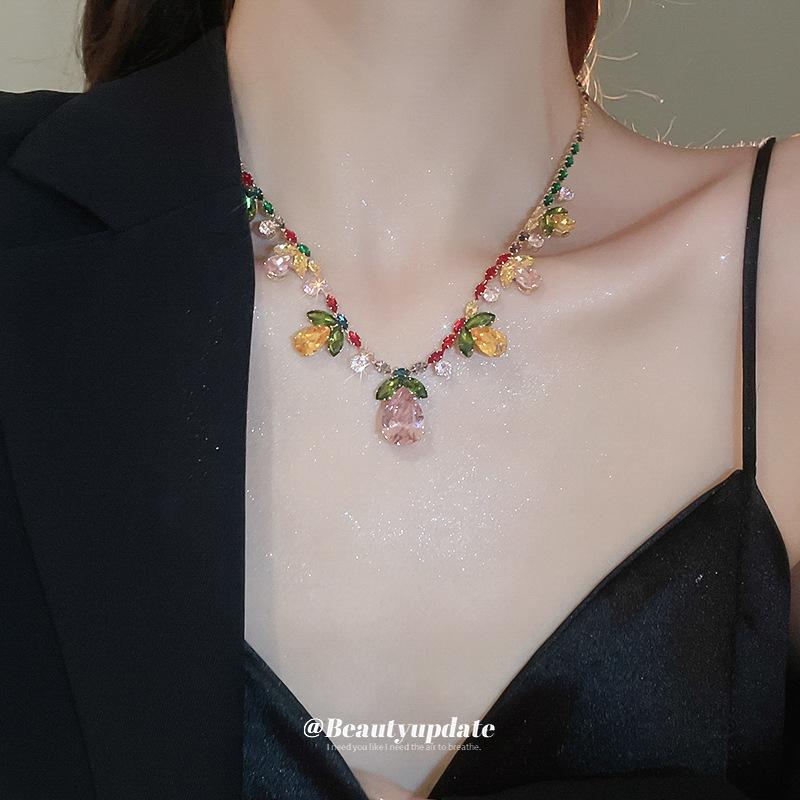 Zircon Floral Water Drop Pendant Earrings & Necklace Set - Trendy Design Clavicle Chain Accessory