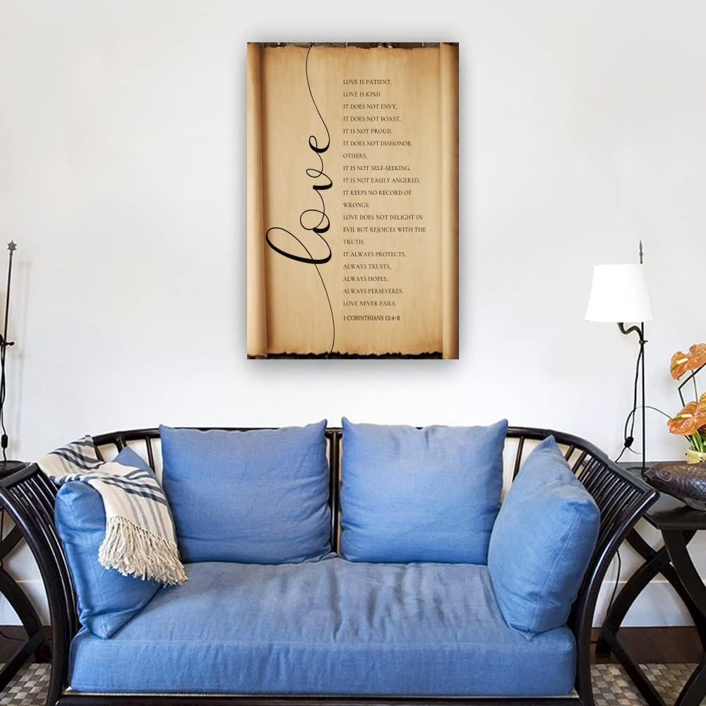 Love Is Patient Love Is Kind Wall Art 1 Corinthians 13 4-8 Poster Canvas Prints Wall Bedroom Artwork Pictures Modern Farmhouse Bathroom Decor for