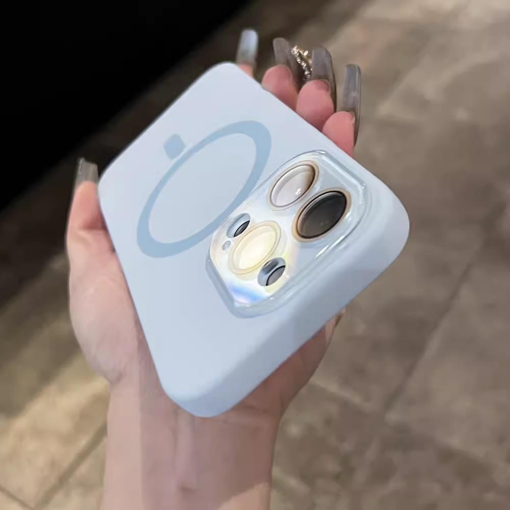 Magnetic Charging Suitable for IPhone 16 Mobile Phone Case Small Window Liquid Silicone Crystal Lens Apple 14 Protection Case