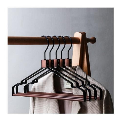 5 Premium Wood Skirt Hangers with Adjustable Clips, Coat Hangers (Black)