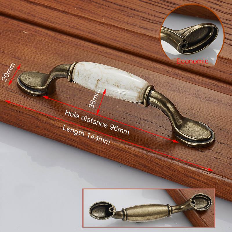 KAK Marble Lines Ceramic Cabinet Handles Zinc Alloy Drawer Knobs Wardrobe Door Handles Antique Bronze European Furniture Handle