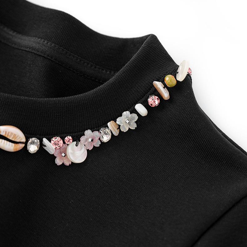 Beaded High-Elastic Fashionable Casual Women's T-Shirt Top