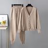 Autumn and winter new collar cardigan sweater Harlan pants set solid color cardigan sweater two-piece set