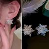 Luxury Shiny Gold Color Crystal Flower Stud Earrings for Women Charm Fashion Korea Earring Bride Party Jewelry Accessory Gifts