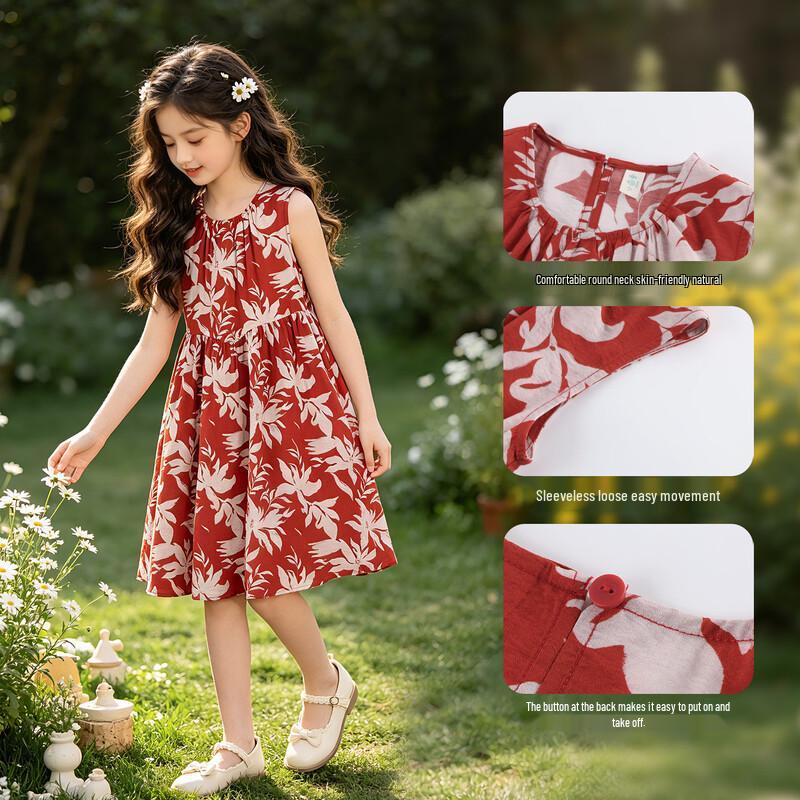 Girls' Summer Floral Print A-line Dress