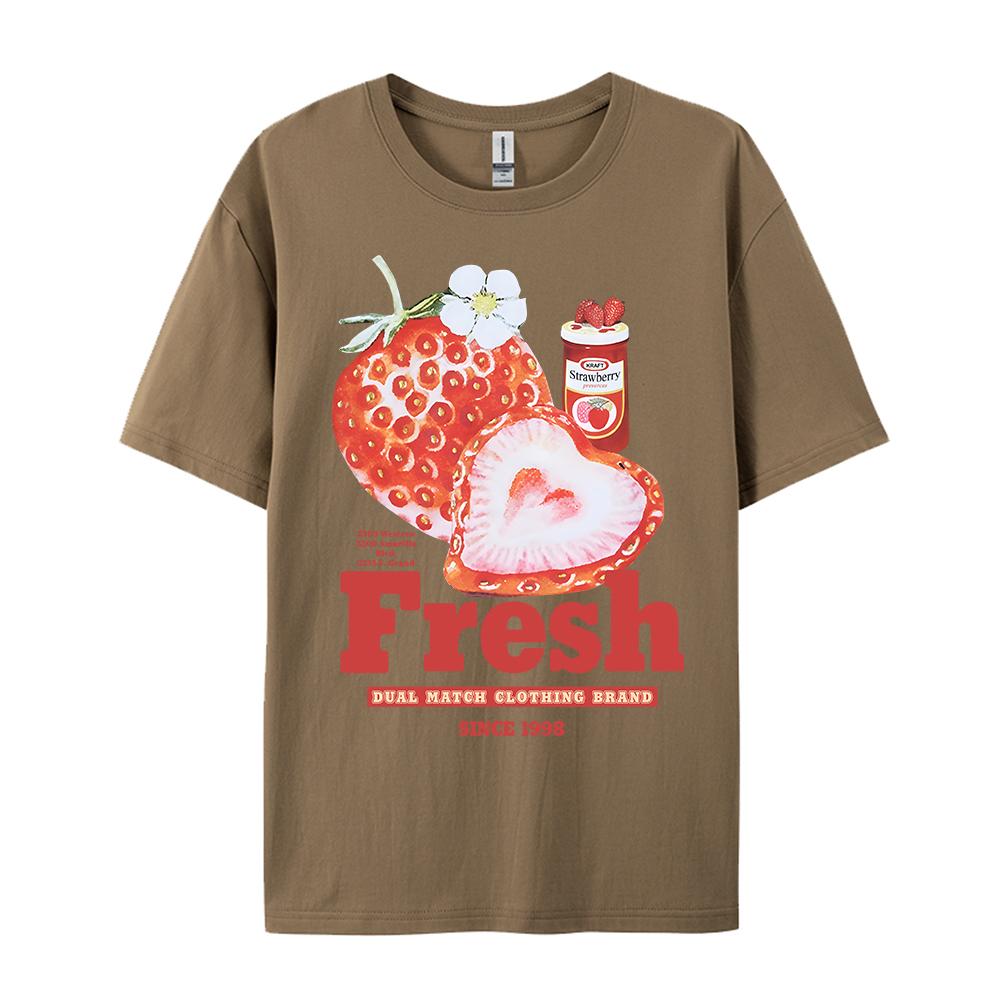

Fresh Strawberry American Retro Creative Printed Short Sleeved T-shirt Women s Trendy Brand Loose Versatile Half Sleeved Shirt L
