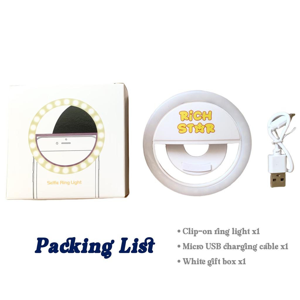 Portable Mini LED Ring Light Rechargeable Selfie Lighting for Smartphone Camera