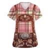 Women's V Neck Short Sleeve Work Shirt with Pockets Oktoberfest Print Top for Caregivers and Service Staff Comfortable Fit