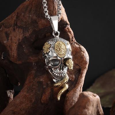 Heiße Halskette mit Totenkopf-Schlangenmuster, dunkle Hip-Hop-Hipster-Accessoires, Marke mit Totenkopf-Anhänger, hirnlos.