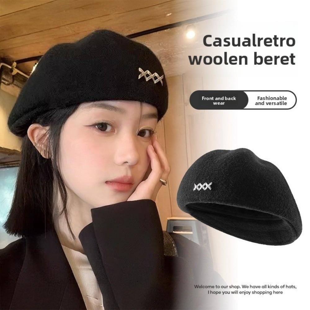 Knitted Woolen Berets Solid Color Octagonal Cap Casual Artist Cap  Party