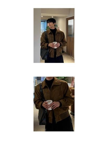 Men's Retro Lapel Jacket - Brown, Wrinkle-Resistant, Autumn/Winter Korean Commute Fashion
