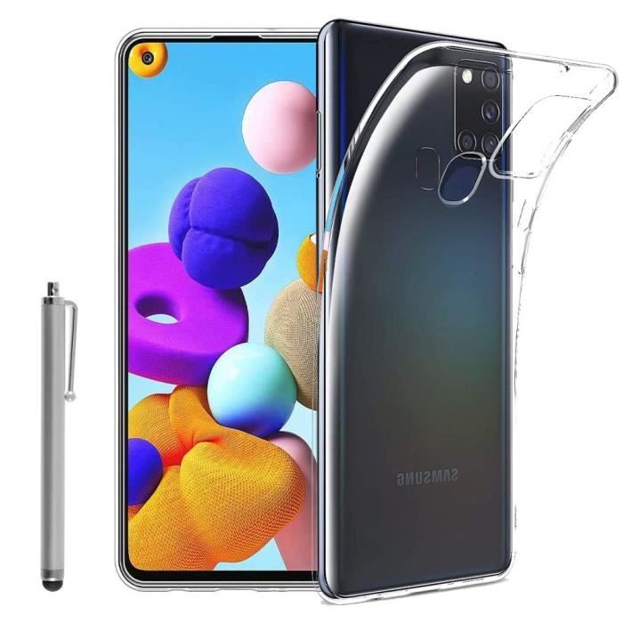 Pour Samsung Galaxy A21S 6.5" SM-A217F: Coque Silicone gel UltraSlim et Ajustement parfait + Stylet - TRANSPARENT