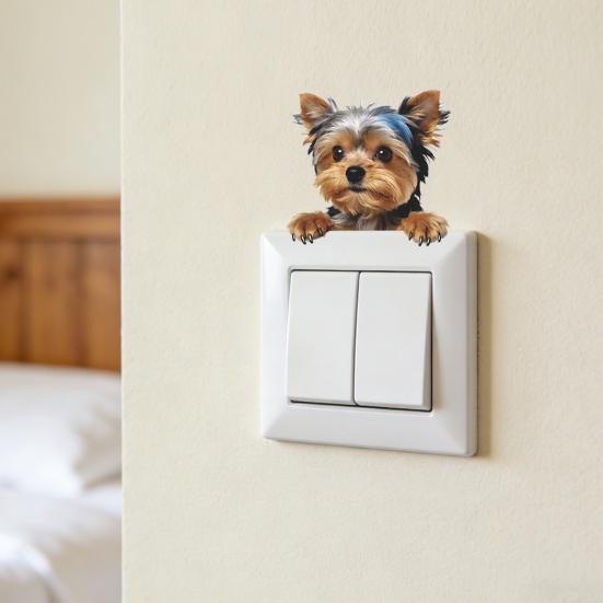 Light Switch Plate Stickers Cute Cartoon Puppy Decorative Switch Cover Decals 1 Pc