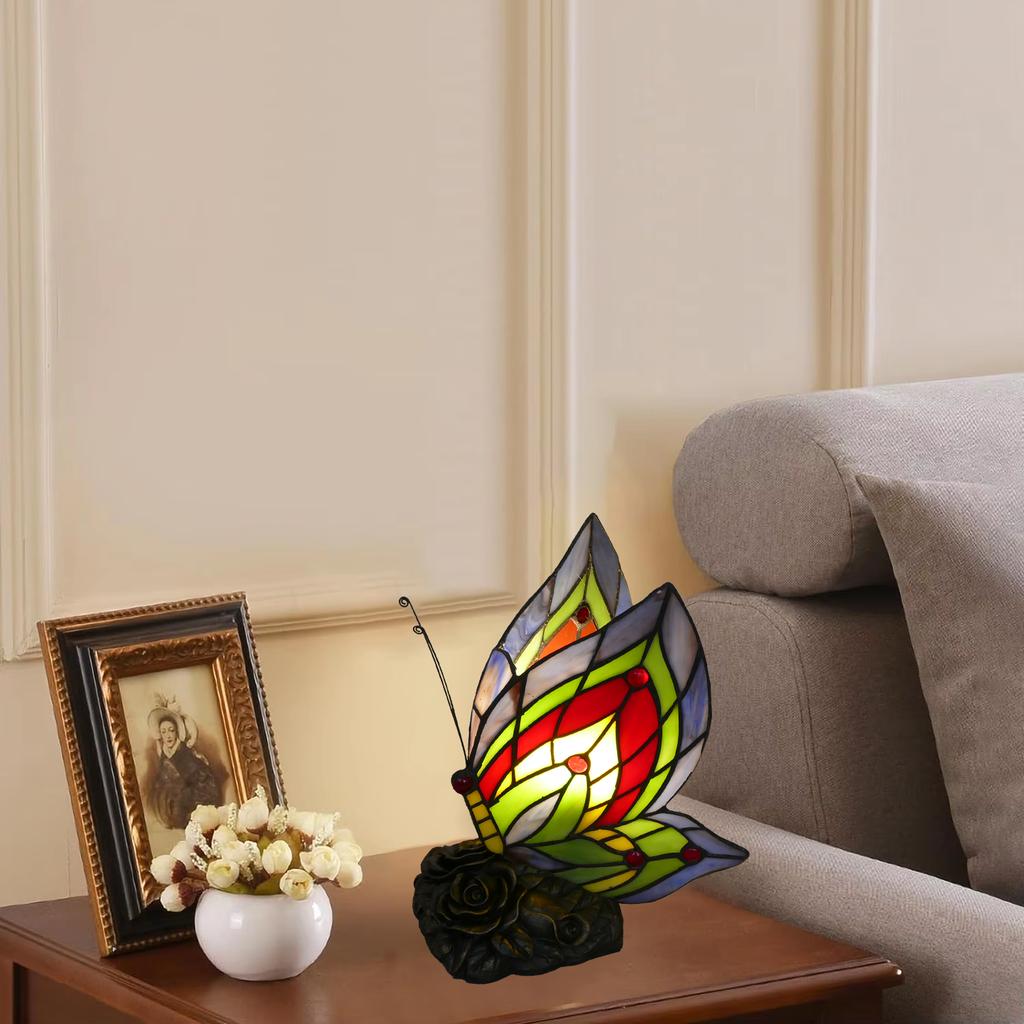 European Creative Stained Glass Butterfly Lamp Animal Bedroom Study DecorationTiffany Style Night Light for Home Room Decor Gift