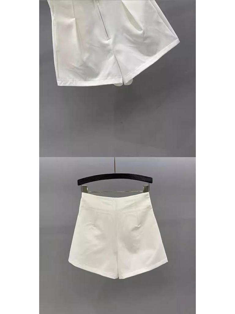 2025 Summer Women's High Waist A-line White Suit Shorts - Versatile, Slimming, Casual Wide Leg Fit