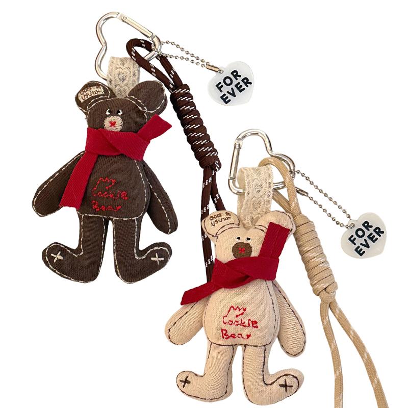 Korean Cartoon Fabric Scarf Bear Keychain Cute Little Bear Keyring Car Key Holder  Versatile Bag Pendant Couple Gifts