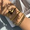 4Pcs Gold Geometric Bracelet Set For Women Minimalist Open Cuff Bangle Cuban Link Beaded Bracelets Trendy Stackable Jewelry Gift