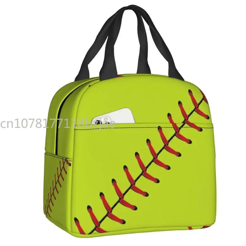 Softball Baseball Lace Lunch Bag Women Reusable Cooler Thermal Insulated Lunch Box for Outdoor Camping Travel Food Bento Box