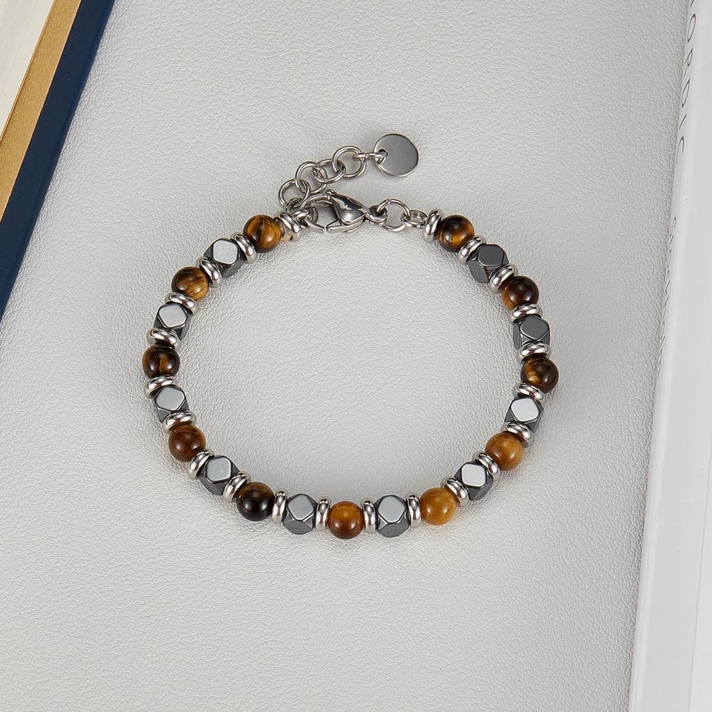 Handmade Tiger Eye Gemstone Bracelets Daily Men Bead Bracelet Luxury Stainless Steel Anti Turnish Jewelry ALN25122807