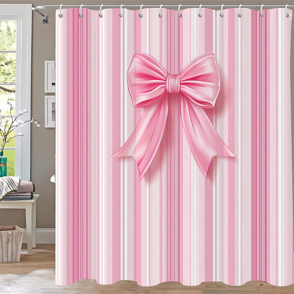1ks Moderní Růžová Mašle Sprchový Závěs Koupelnové Závěsy S Háčky, Tištěný Závěs Dívčí Domácí Dekorace Závěs