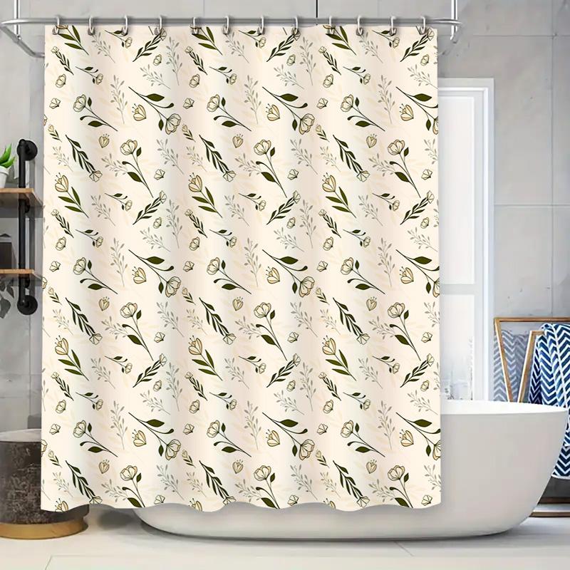 

Elegant Floral Shower Curtain Green Leaves Yellow Flowers Pattern Bath Decor Waterproof Home Living Room Decoration Wall Hanging 90x180cm