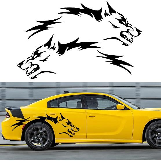 TOMALL 50'' 2Pcs Wolf Car Sticker Decal For Car Body Side Stickers Auto Wolf Graphics Racing Sports Stripes Stickers For SUV Off-Road Vehicles Car