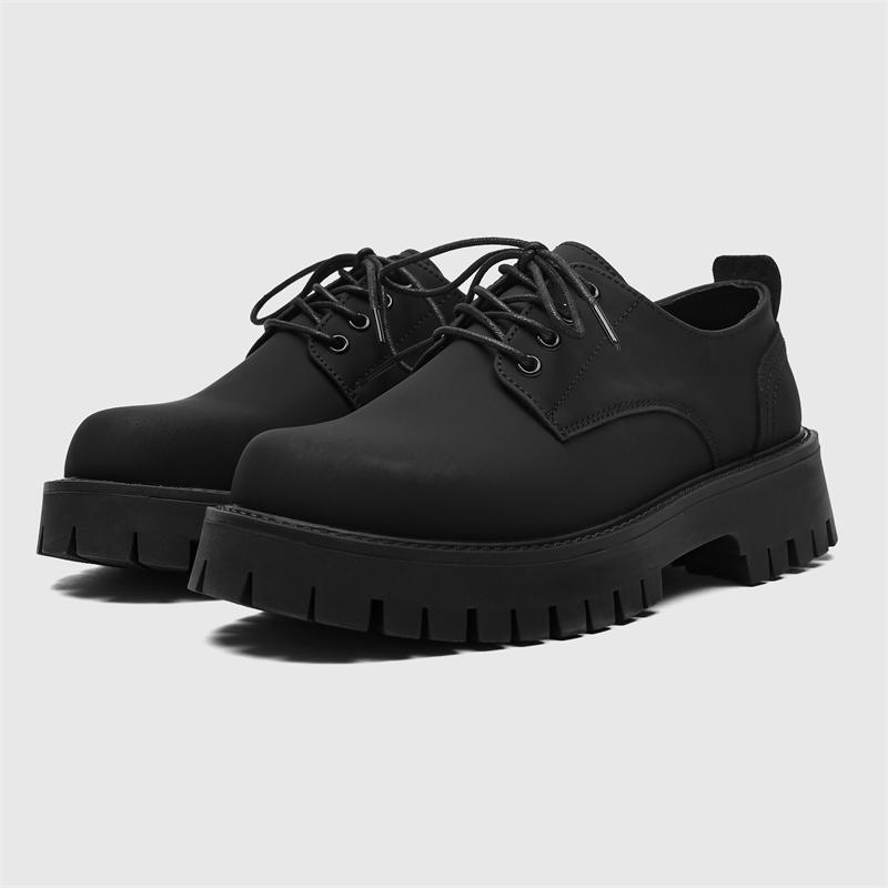 Men's Spring Casual Vintage Thick Sole High Quality Shoes Smart British Style Black Wide Foot Trendy Shoes Leather Casual Shoe