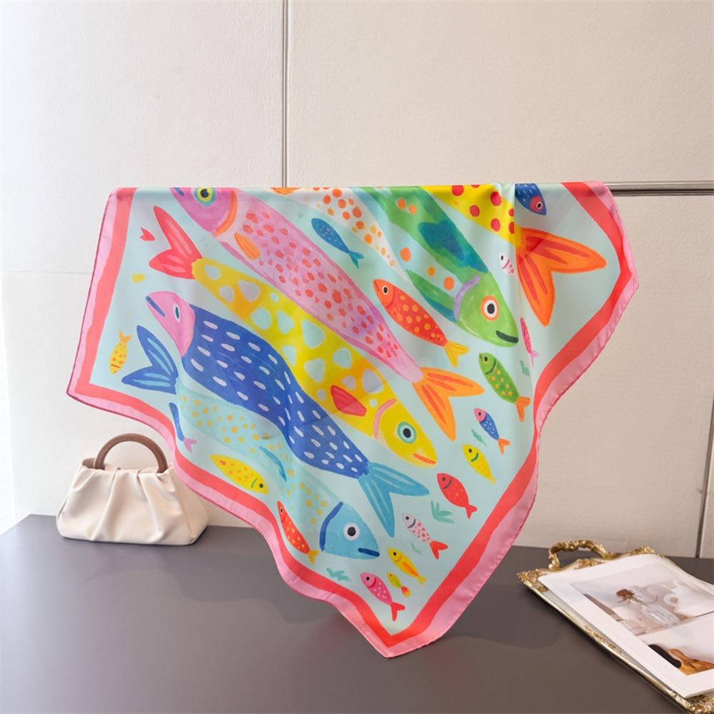 Cartoon Imitation Silk Scarf Shawl High-end Print Neck Scarf Headscarf High Quality Square Scarf