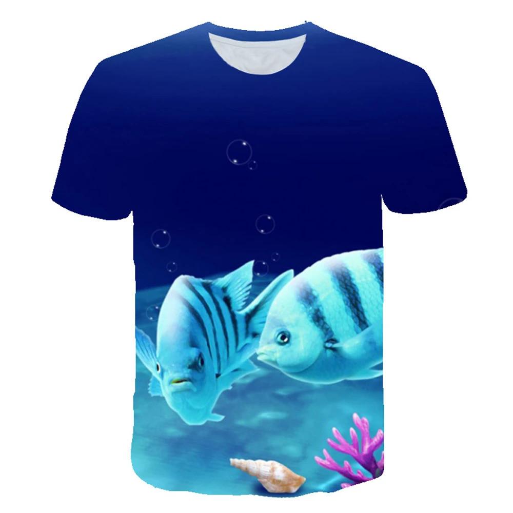 Kids 3D Ocean Pattern Round Neck Short Sleeve T Shirt For School Outdoor Holiday Daily Casual Leisure Daily Wear