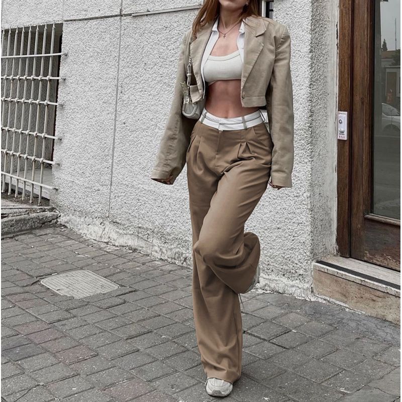 Fashion Solid Color Fashion Slimming Casual Pants Mop Suit Pants High Waist Casual Trousers