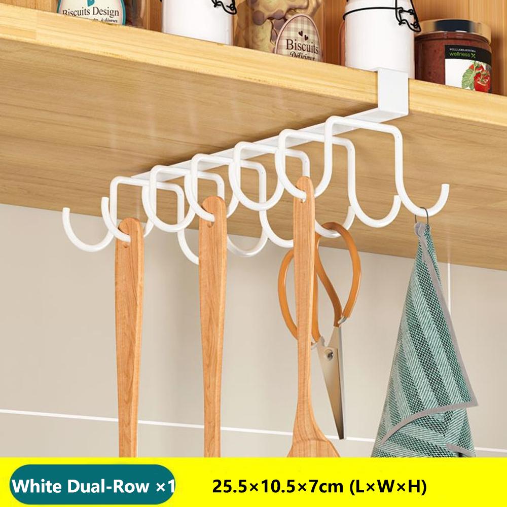 Space Saving Kitchen Organizer: Under Cabinet Hanging Rack with Hooks for Towels Cutting Boards Pot Lids 7