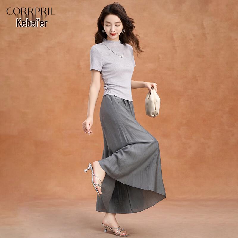 Women s Elegant Ice Silk Cotton-Linen Skirt-Pants Two-Piece Set XL