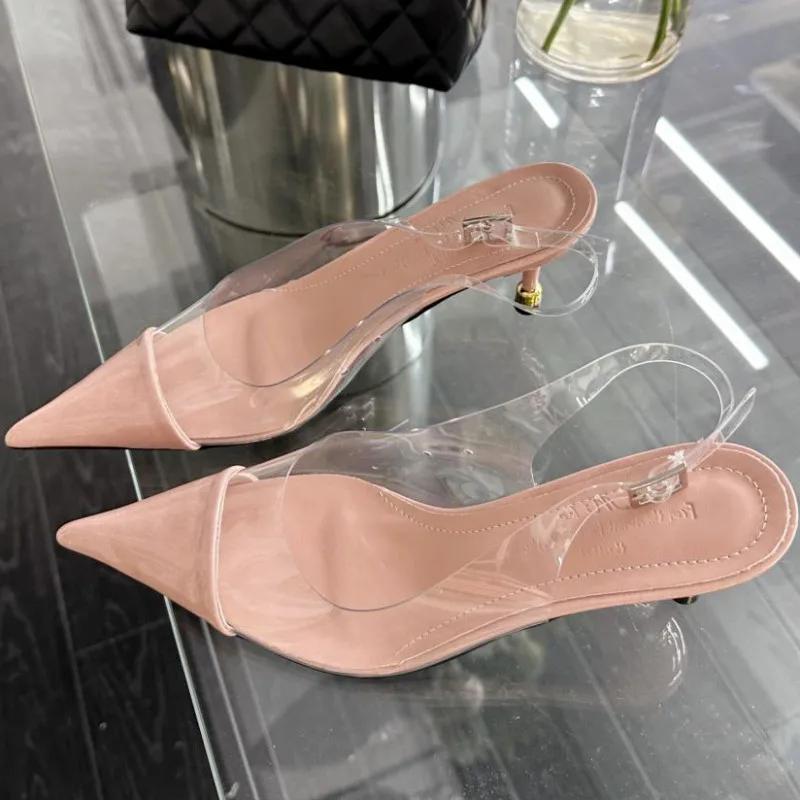 Fashion Pointed Toe Thin Heel Non-slip Women Sandals 2025 Summer Transparent PVC Mueller Shoes Fashions Elegant Buckle Strap High Heels