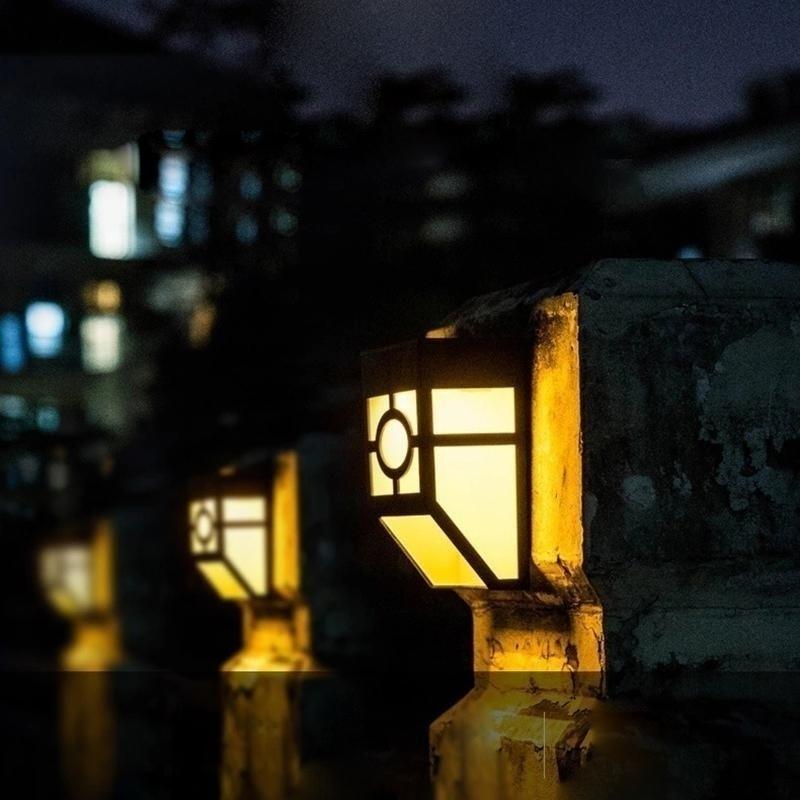 Solar Fence Lights Outdoor, 2 LED Wall Lights Retro Style Lamp Lights Waterproof  for Deck Fence Patio Front Door Stair Landscape Yard