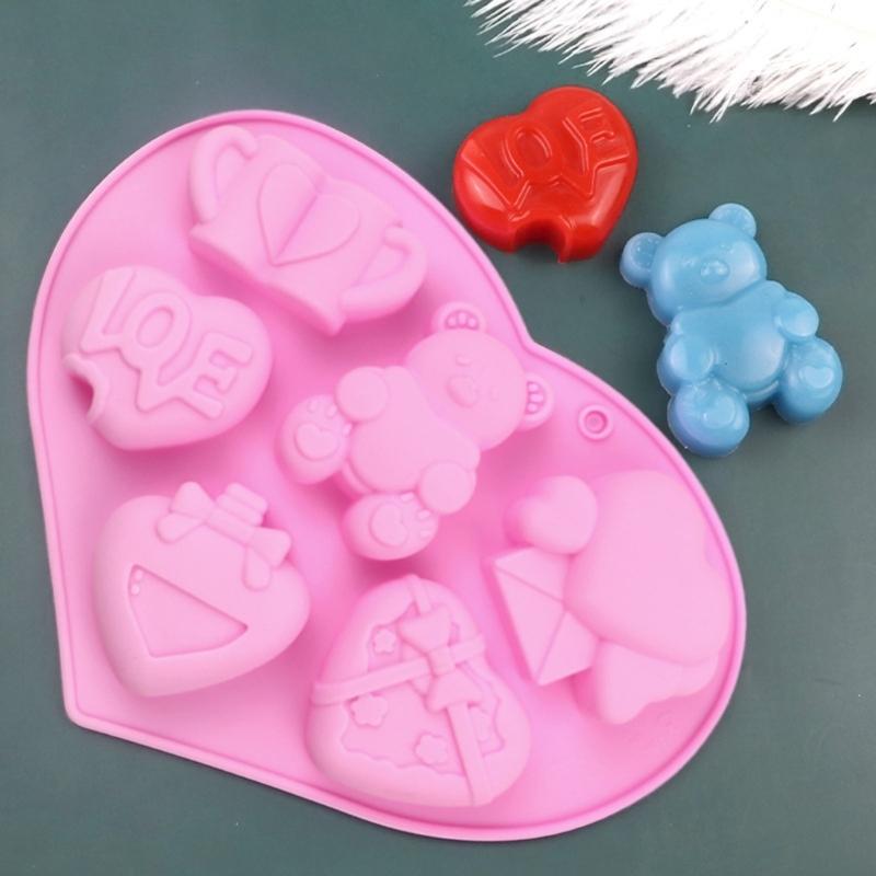 Heart Bear Shape Silicone Baking Molds 6 Piece Set For DIY Mousses Ice Creams Chocolate Dessert Making Durable Kitchen Tool