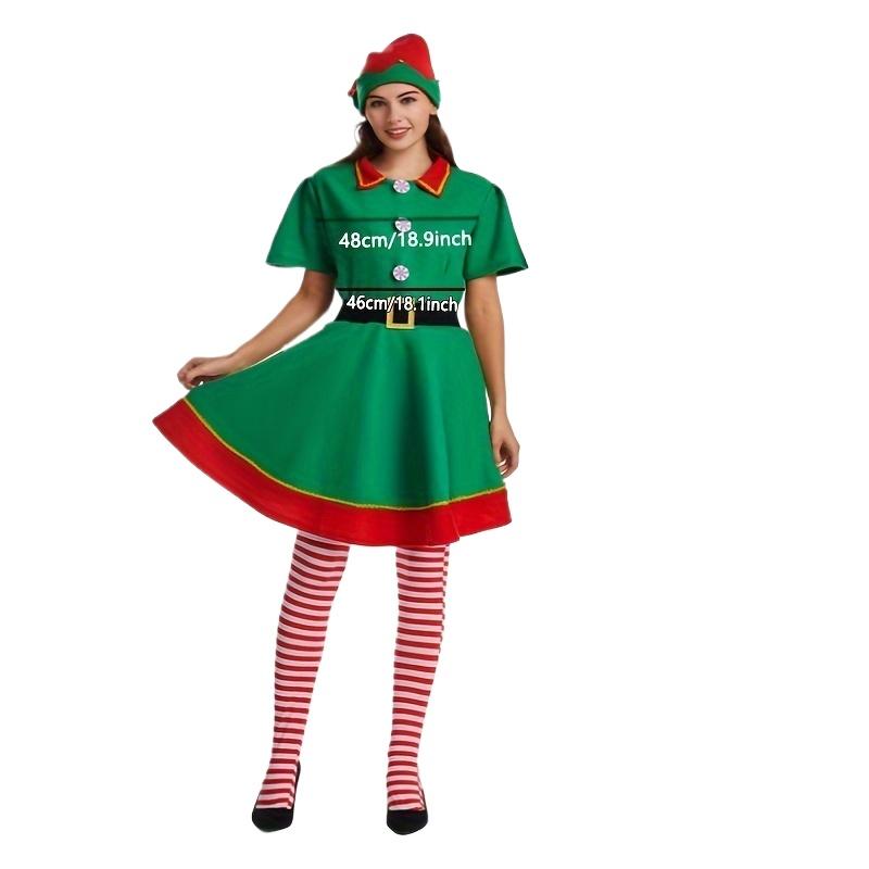 Women Christmas Elf Costume Set Elf Dress Hat Belt Holiday Parties Halloween Universal Adult Novelty Outfit without Feathers