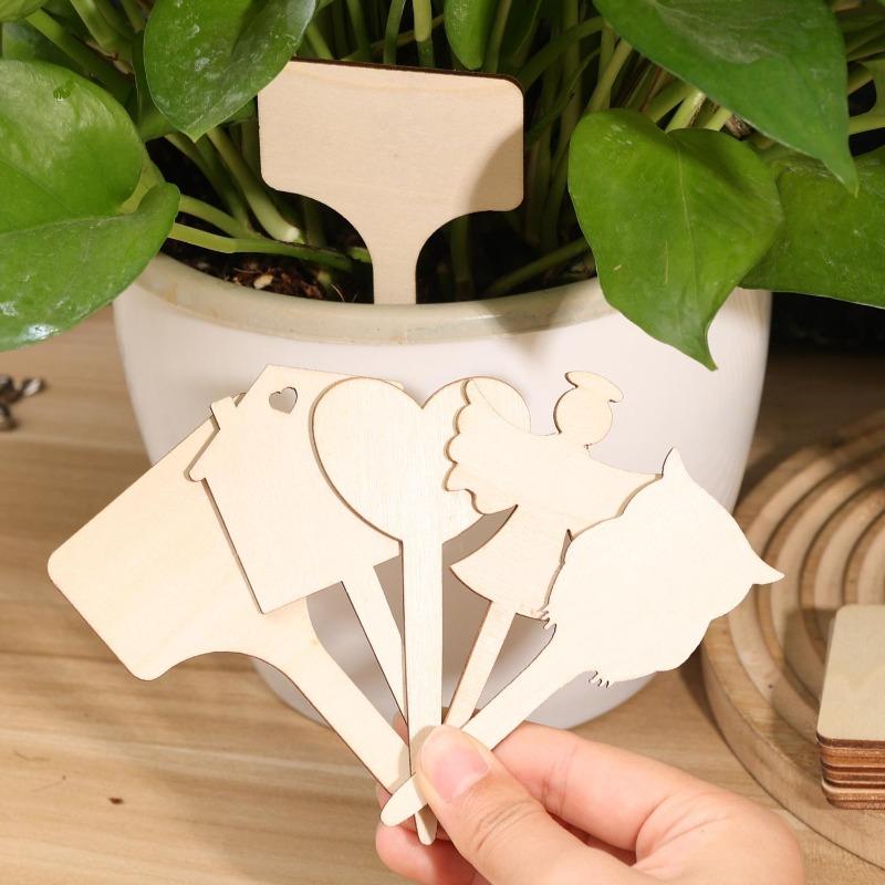 Wooden Plant Labels Multi-shape Blank Garden Marker Stakes DIY Writing Tags for Potted Flower Herb Seed Vegetable Identification