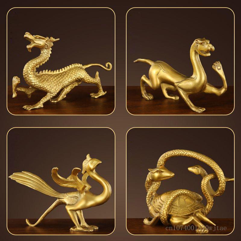 Pure Copper Lucky Sculpture Decor Home Lucky Decoration, God's Beast Qinglong White Tiger Vermilion Bird Xuanwu Living Room, 1Pc