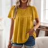Women Casual Loose Fit Round Neck Short Sleeve Top Literary Style Solid Patchwork Pullover Blouse for Daily Wear Office School