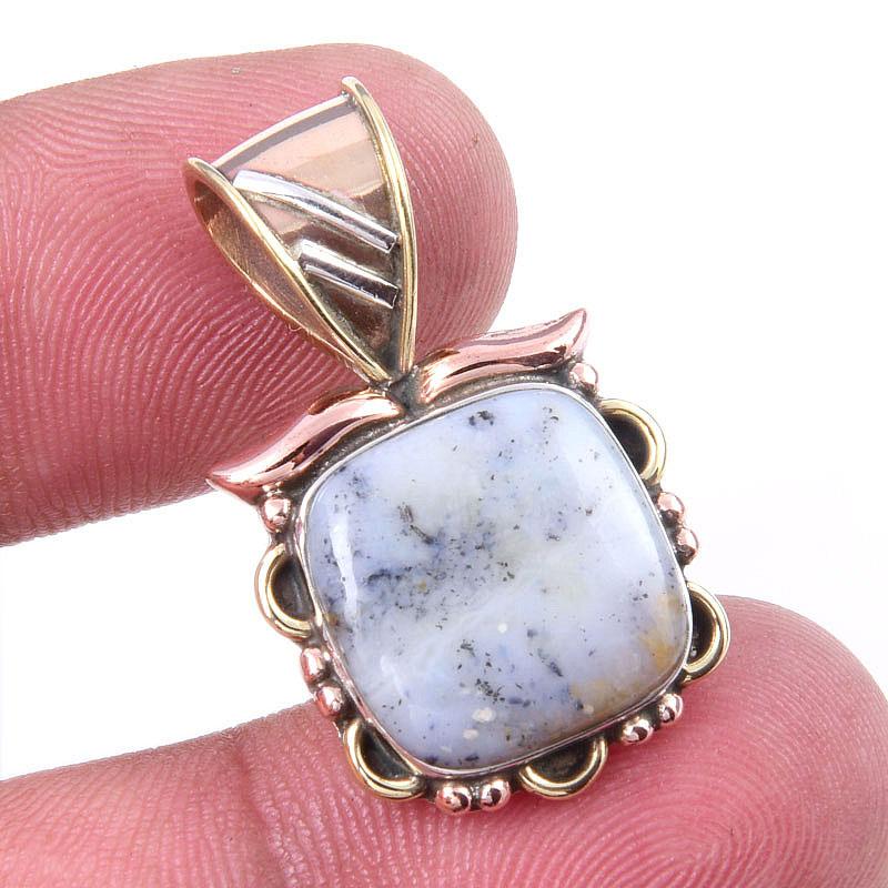 

Natural Dendrite Opal 925 Solid Sterling Silver Gift TwoTone Pendant 1.25 u7B80