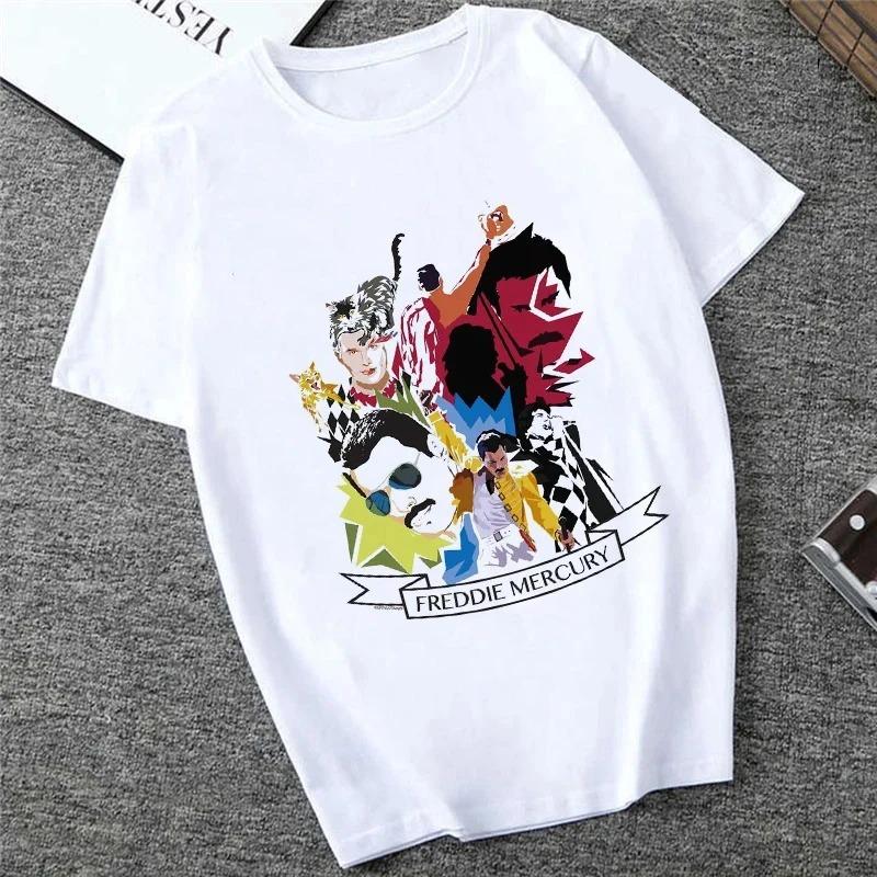 Freddie The Queen Tričko Bílé Módní Dámská Trička Harajuku Kawaii Oblečení Krátký Rukáv Letní Tričko Ležérní Dámský Top O-výstřih