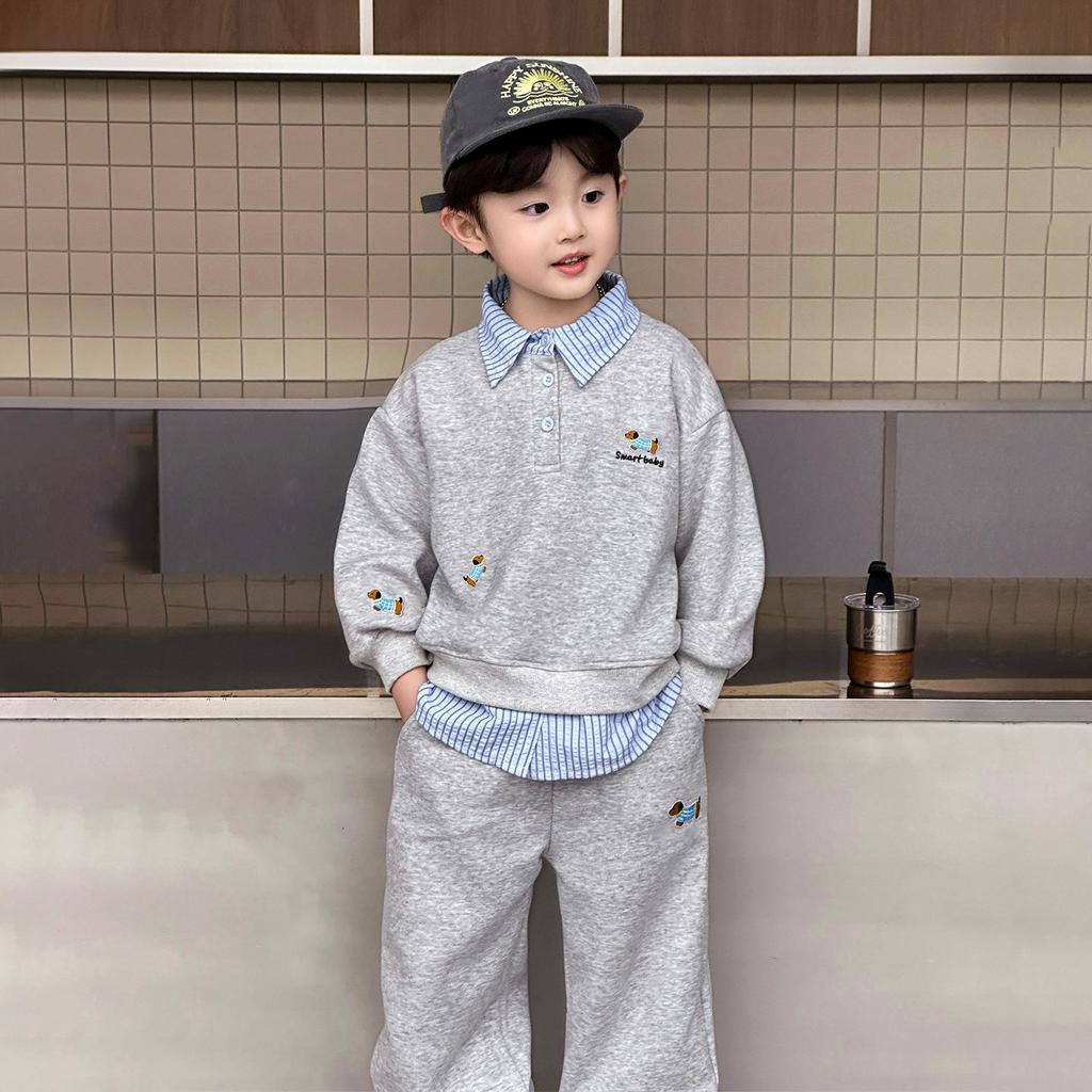 Korean Style Boys' Sweatshirt & Sweatpants Set - 2025 New Trendy Autumn Outfit for Kids