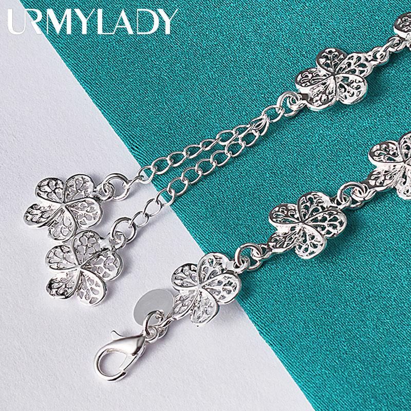925 Sterling Silver Flower Tassels Chain Bracelet Fashion Jewelry MB229